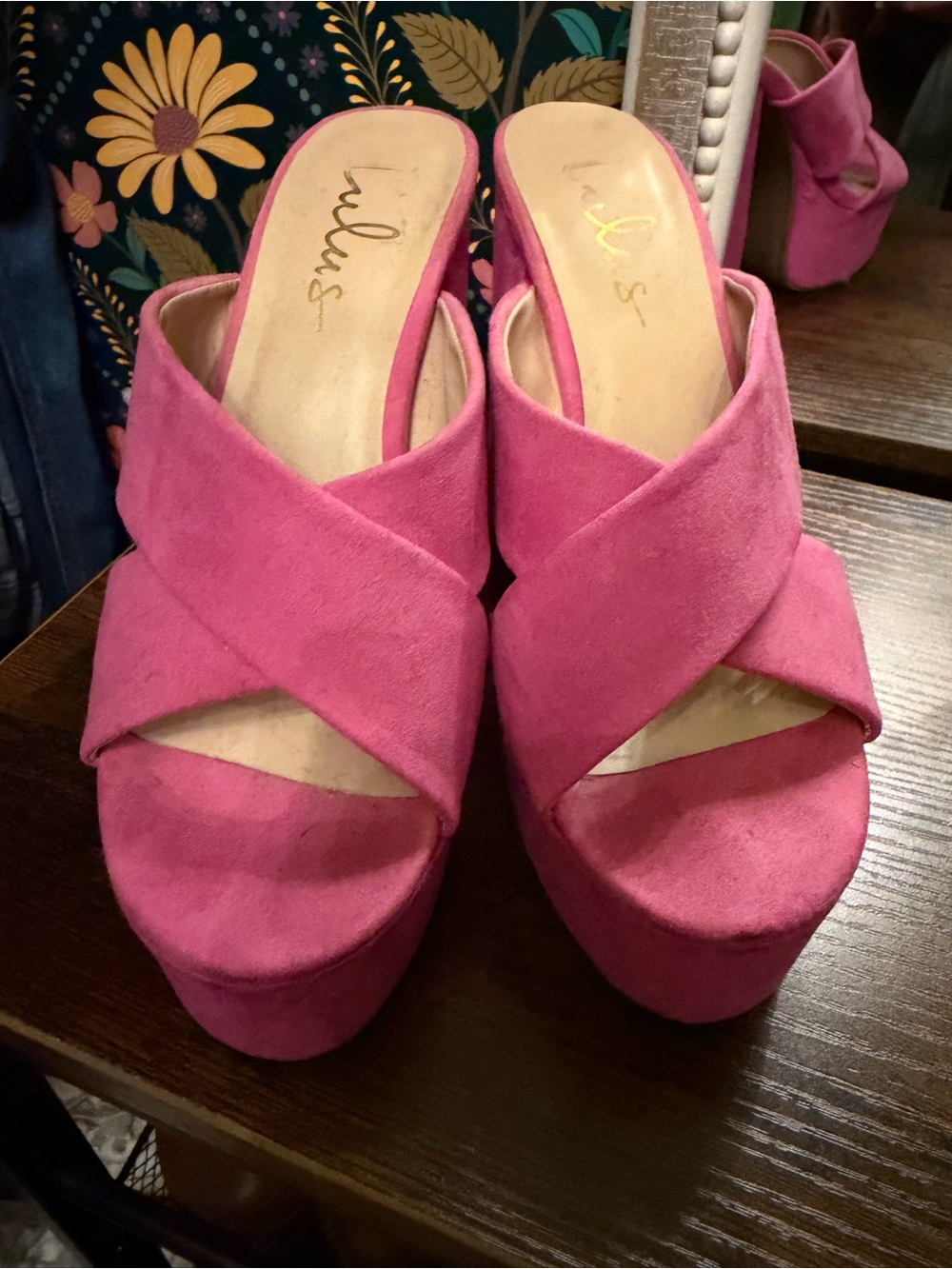 Lulu's Hot Pink Crisscross Platform Slide Sandals - Wore Once